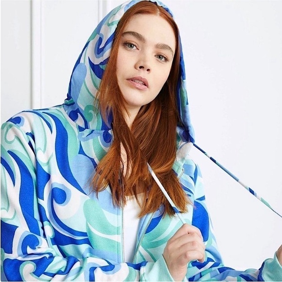 NWT HILL HOUSE Psychedelic Wave Print Fleece Zip‎ Up Hooded Sweatshirt S - Picture 5 of 13